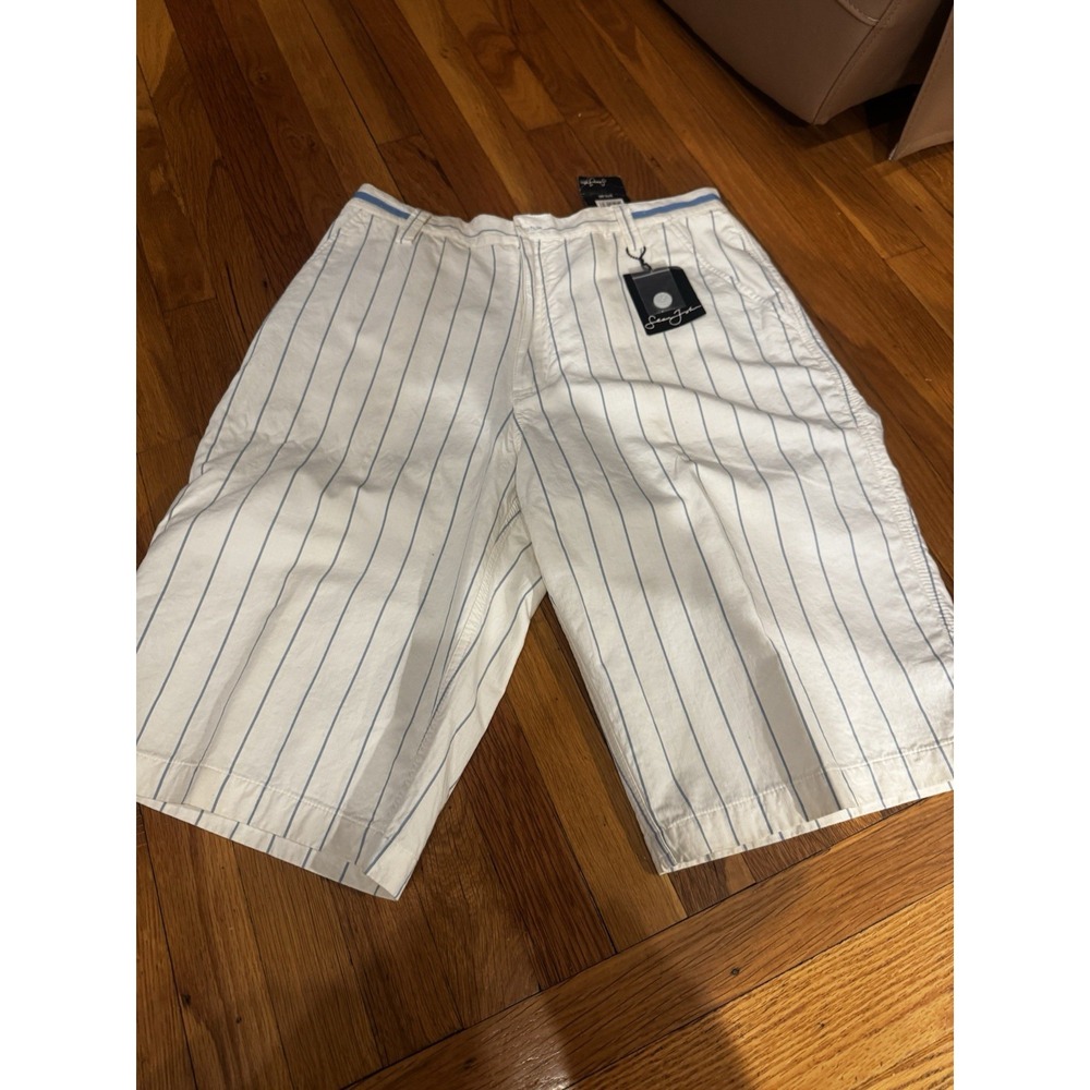 Vintage Sean‎ John Men's Blue White Striped Wide Leg Shorts 36 NWT Rap HipHop